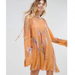 Free People Orange Cold Shoulder Mini Dress Tunic, size large